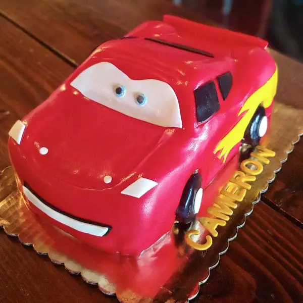 A cake that looks like the character from cars.