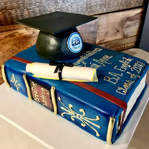 A graduation cap and diploma on top of two books.