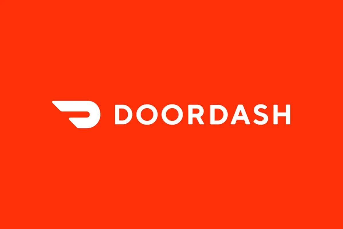 A red background with the word doordash in white.